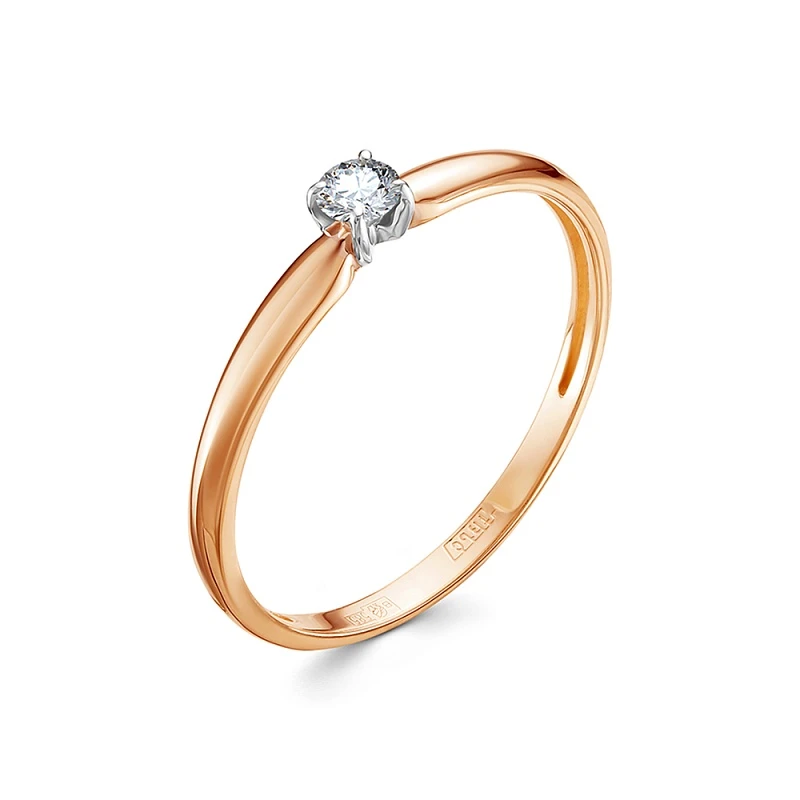 Кольцо  из красного золота с природным бриллиантом