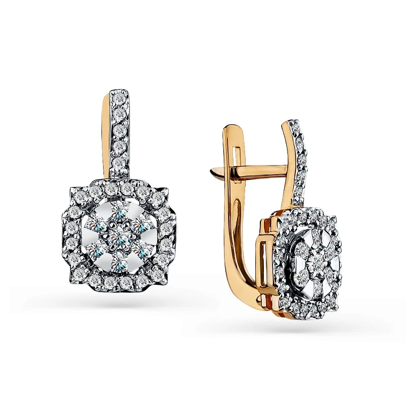 Серьги  из красного золота с природным бриллиантом