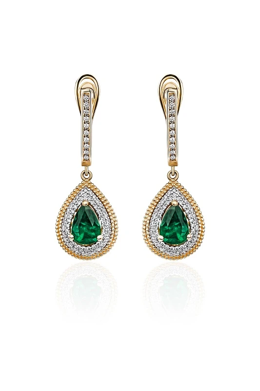 Серьги  из белого золота с изумрудом