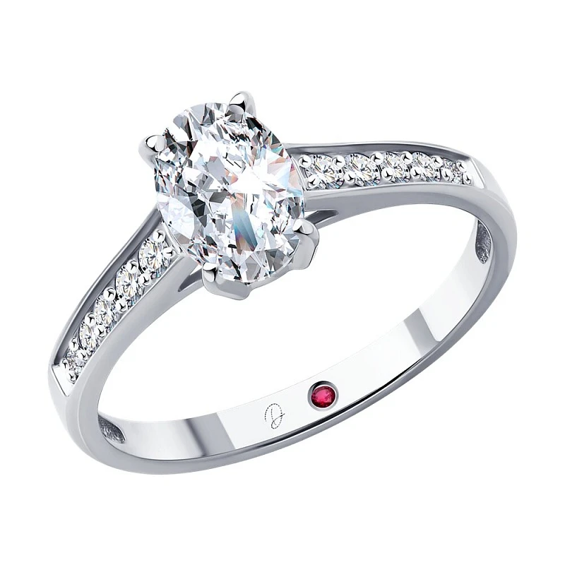 Кольцо  из белого золота с выращенным бриллиантом