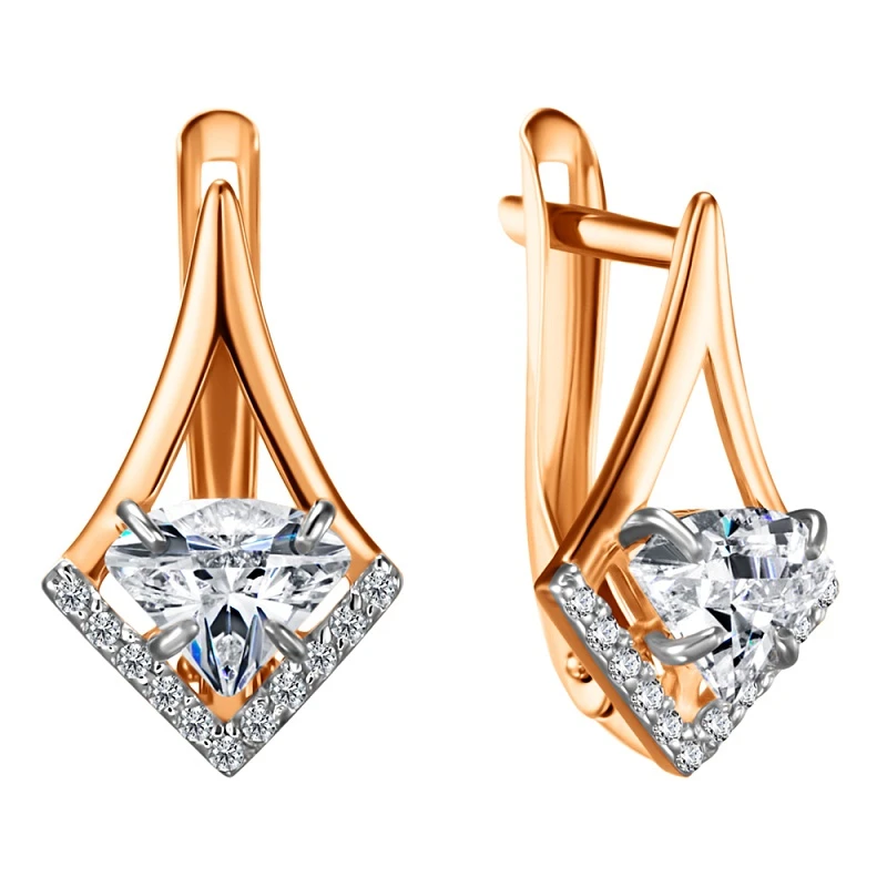 Серьги  из красного золота с фианитом