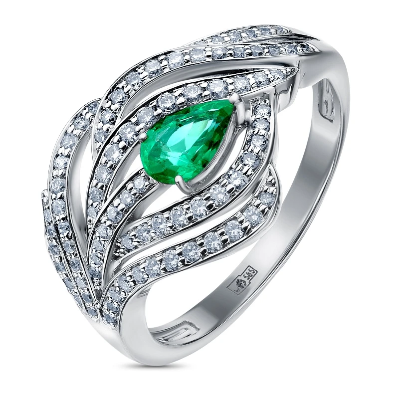 Кольцо  из белого золота с изумрудом