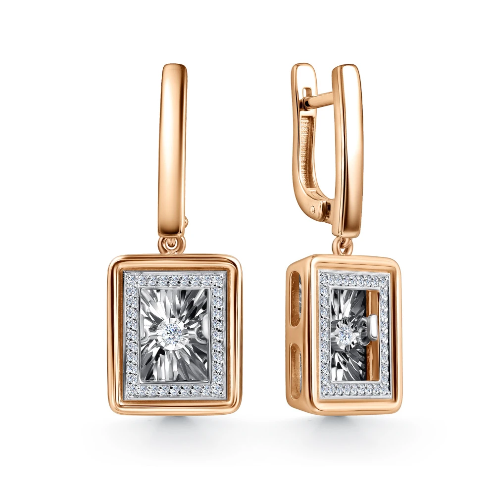 Серьги  из комбинированного золота с природным бриллиантом