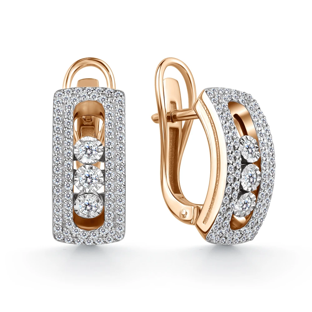 Серьги  из комбинированного золота с природным бриллиантом