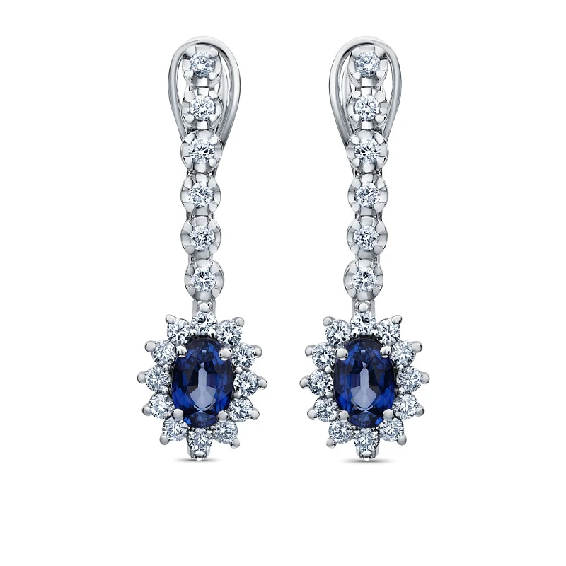 Серьги  из белого золота с сапфиром