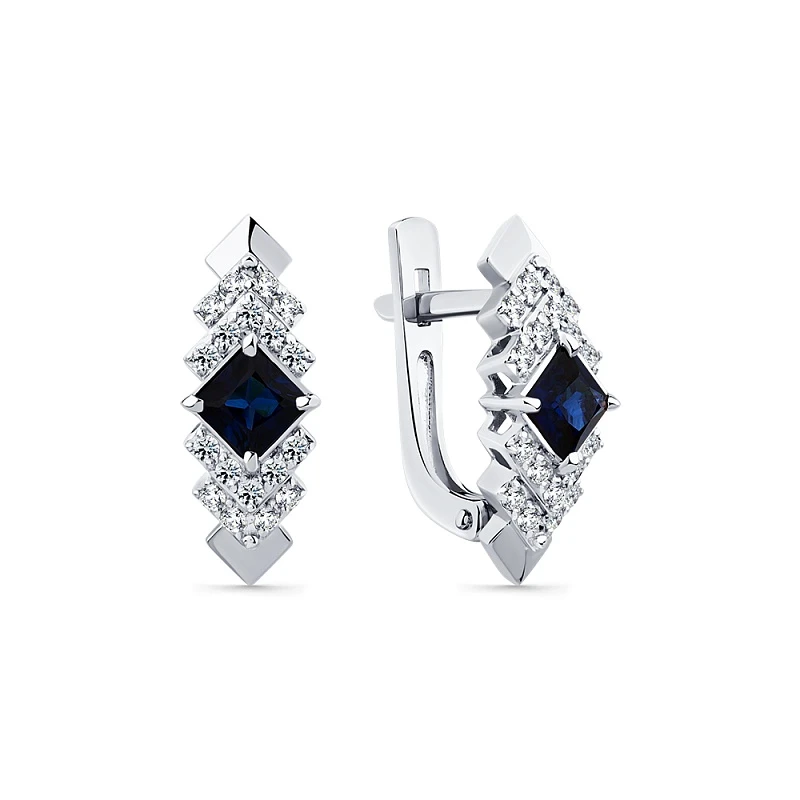 Серьги  из белого золота с сапфиром