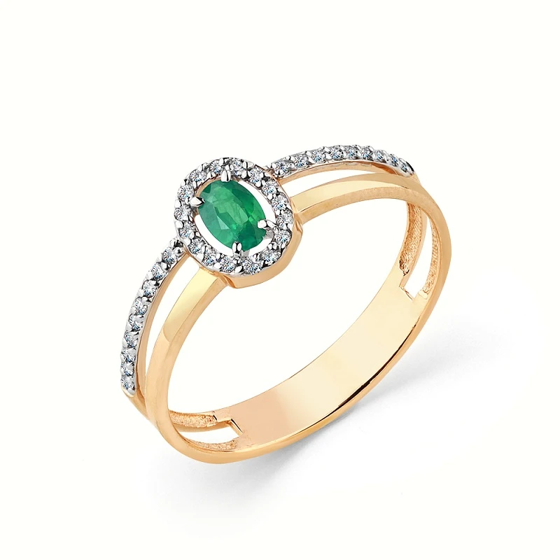 Кольцо  из красного золота с изумрудом