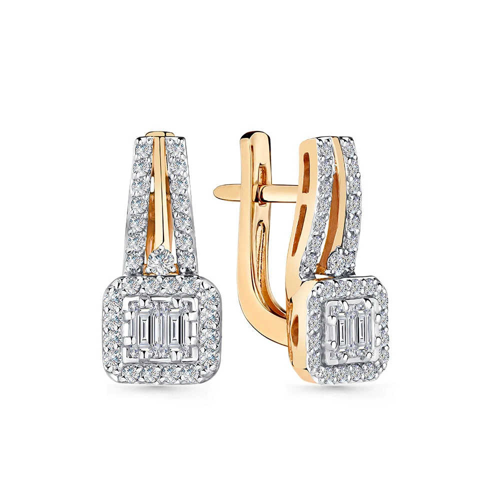 Серьги  из красного золота с природным бриллиантом