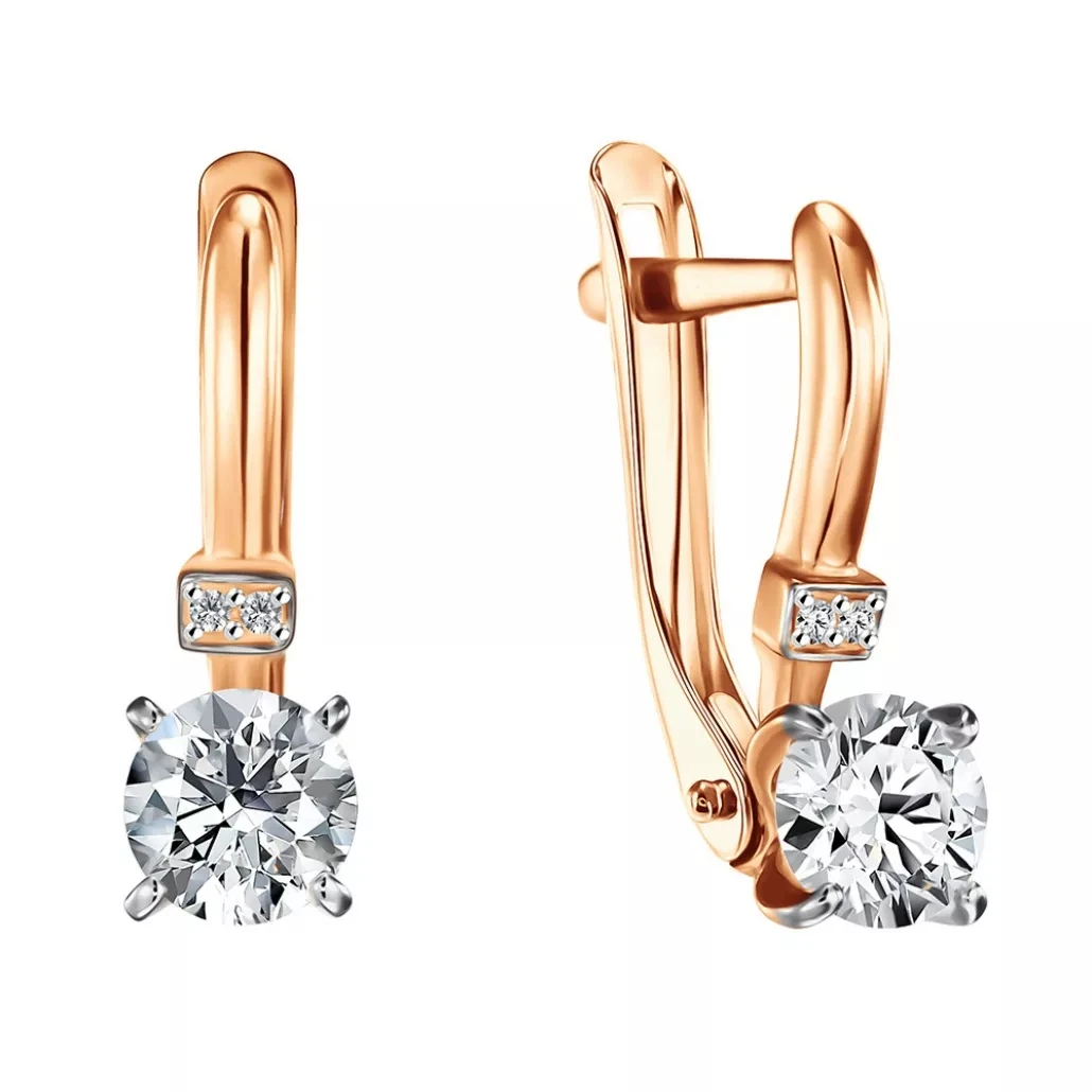 Серьги  из красного золота с фианитом