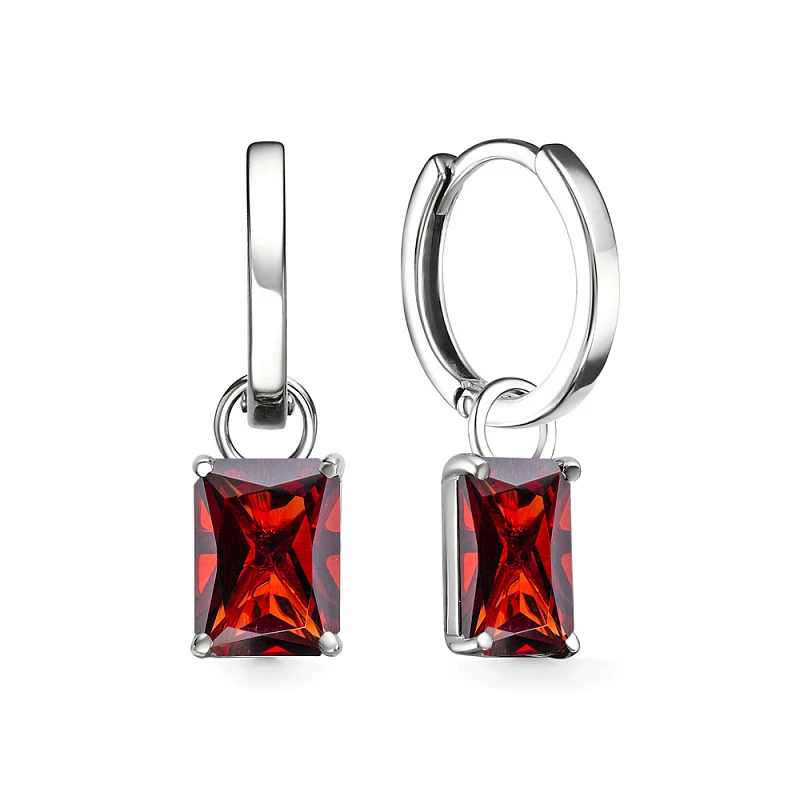 Серьги  из белого золота с гранатом