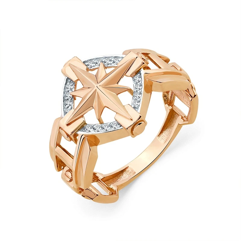 Кольцо  из красного золота с фианитом