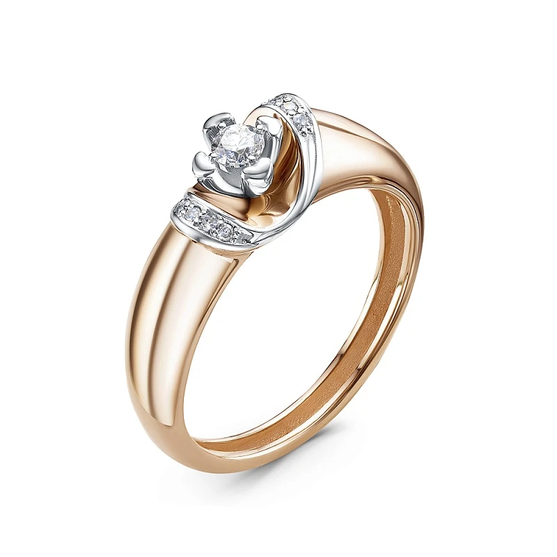 Кольцо  из красного золота с природным бриллиантом