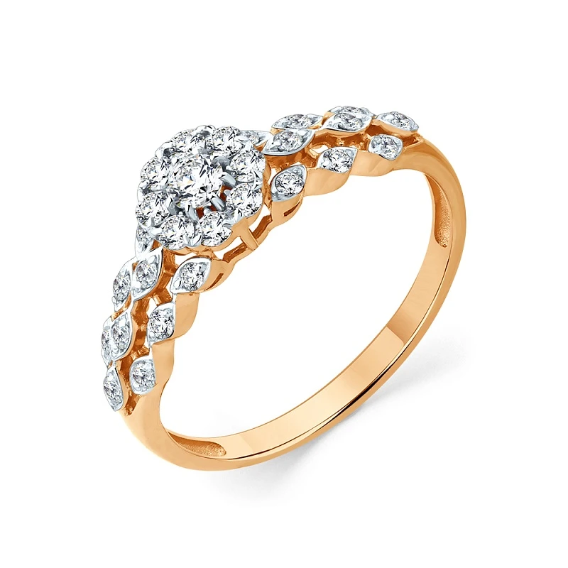 Кольцо  из красного золота с природным бриллиантом