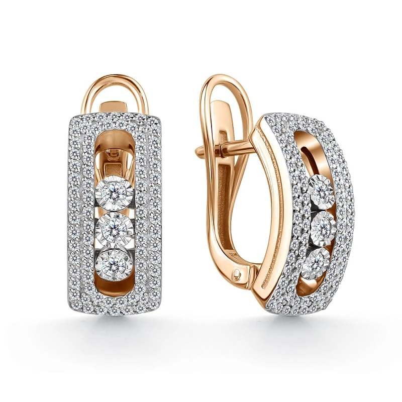 Серьги  из комбинированного золота с природным бриллиантом