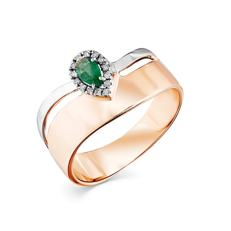 Кольцо  из комбинированного золота с изумрудом