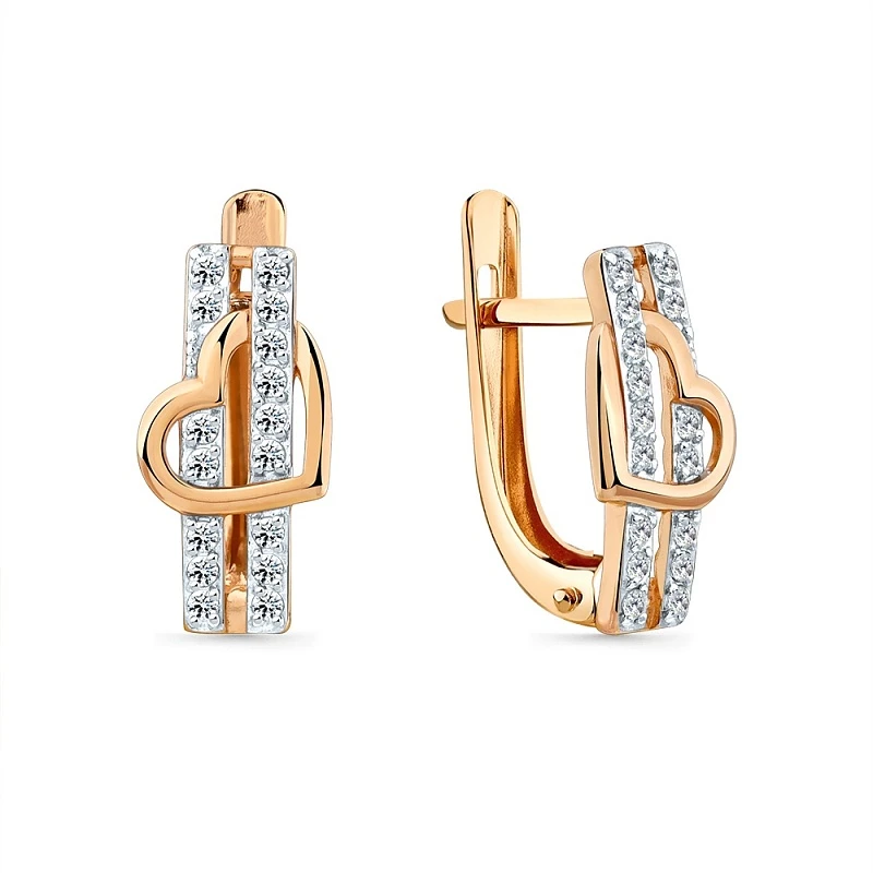 Серьги  из красного золота с фианитом