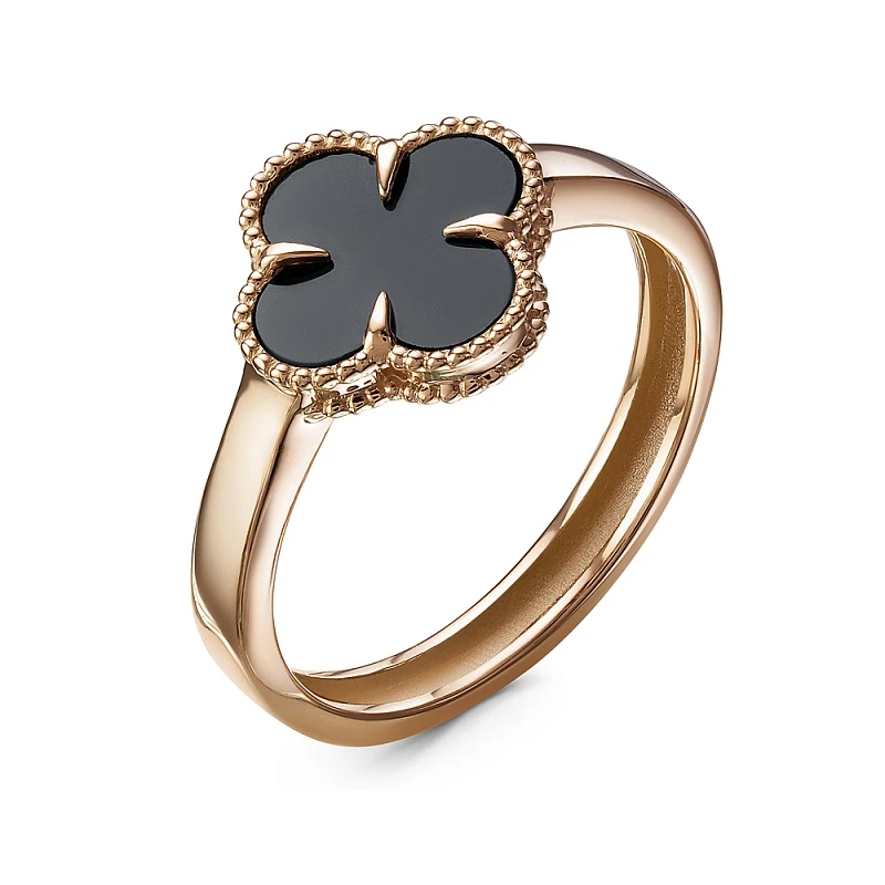 Кольцо  из красного золота с ониксом