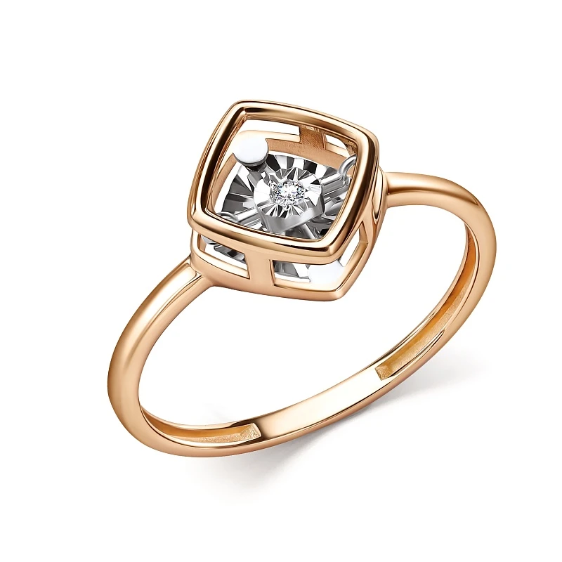 Кольцо  из комбинированного золота с природным бриллиантом