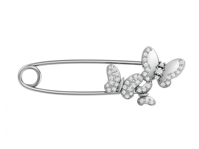 Брошь  серебряная с фианитом