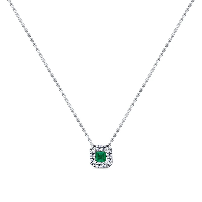 Колье  из белого золота с изумрудом