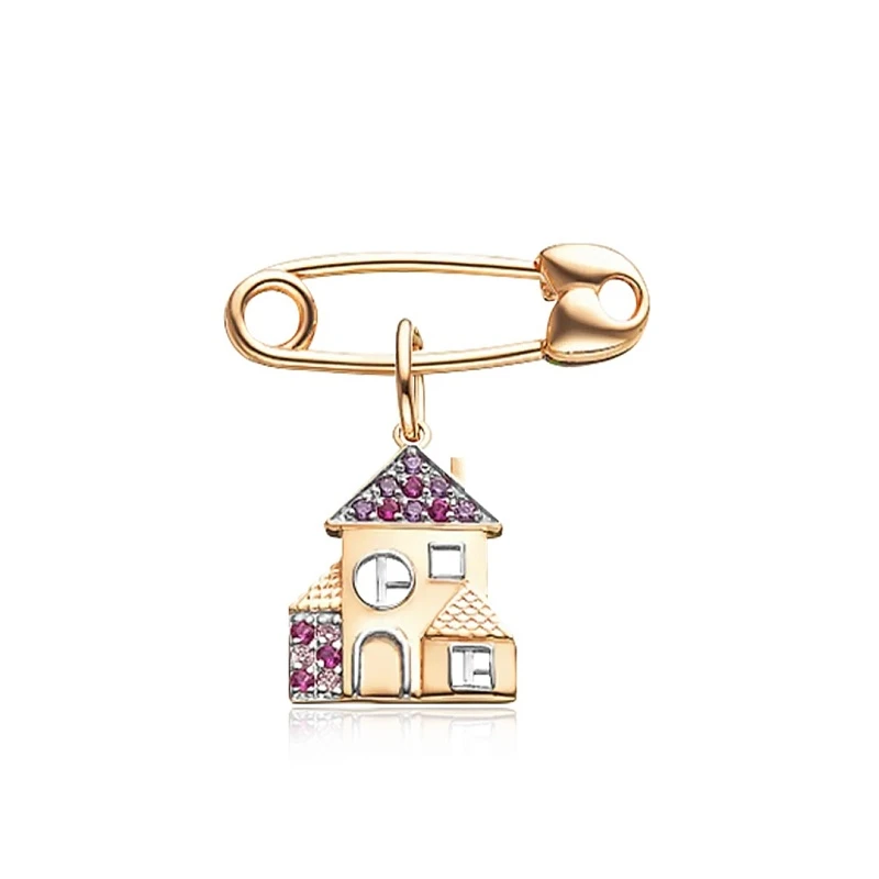 Брошь  из красного золота с фианитом