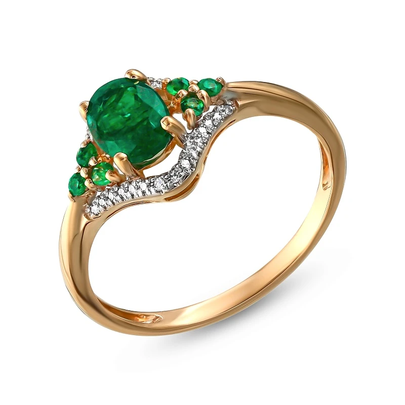 Кольцо  из красного золота с изумрудом