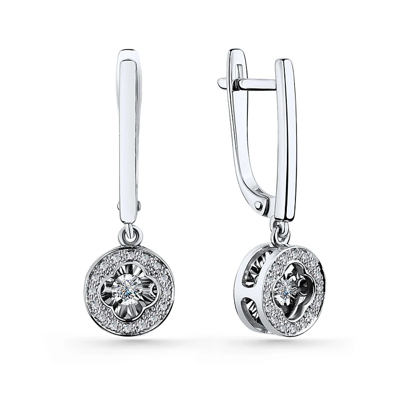 Серьги  из белого золота с природным бриллиантом