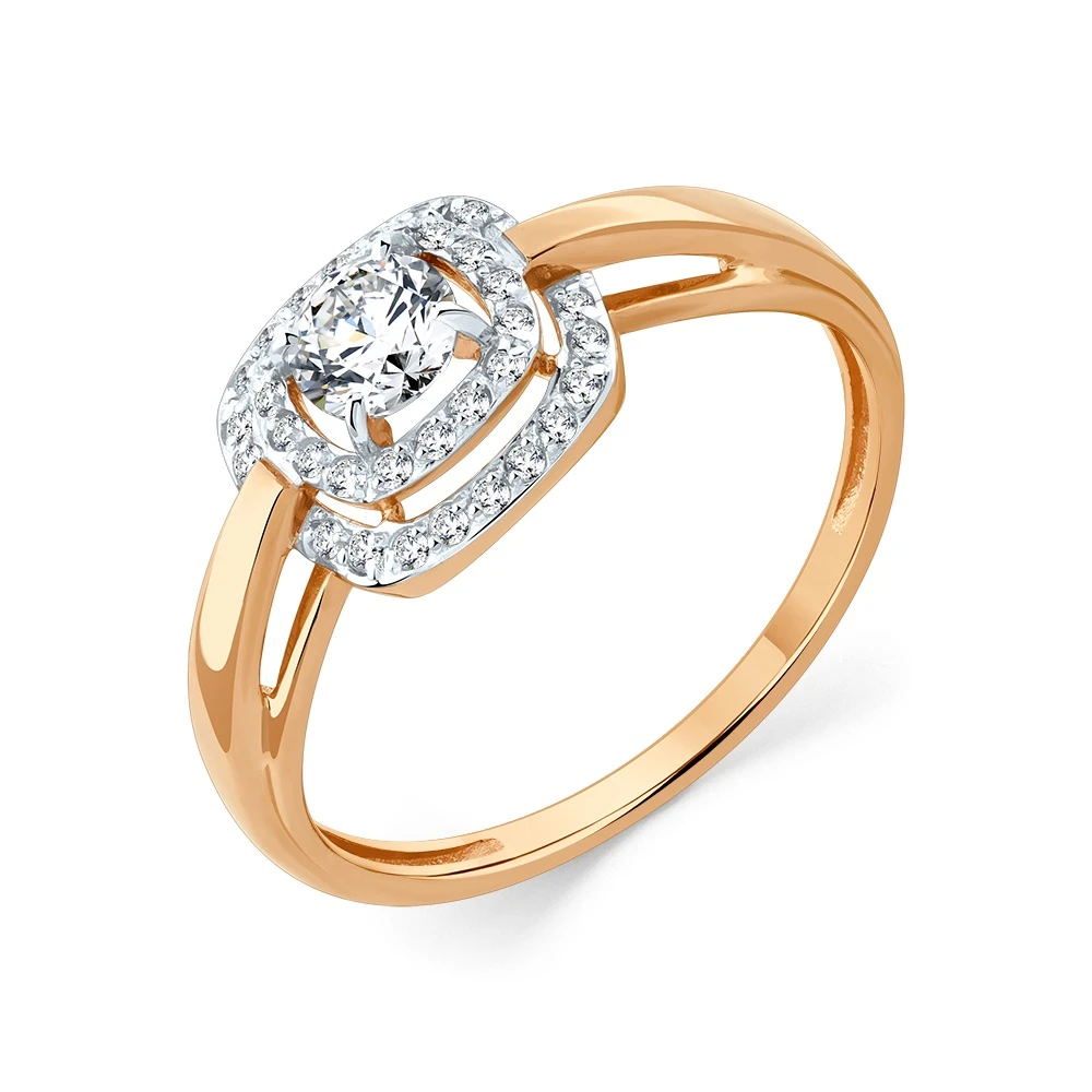 Кольцо  из красного золота с фианитом