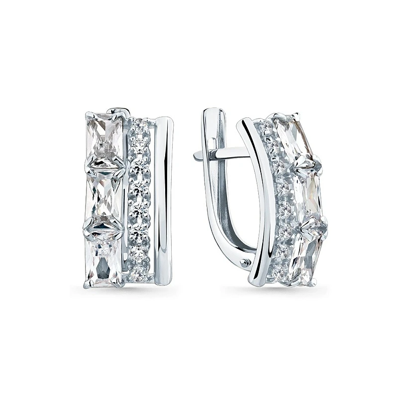 Серьги  из белого золота с фианитом