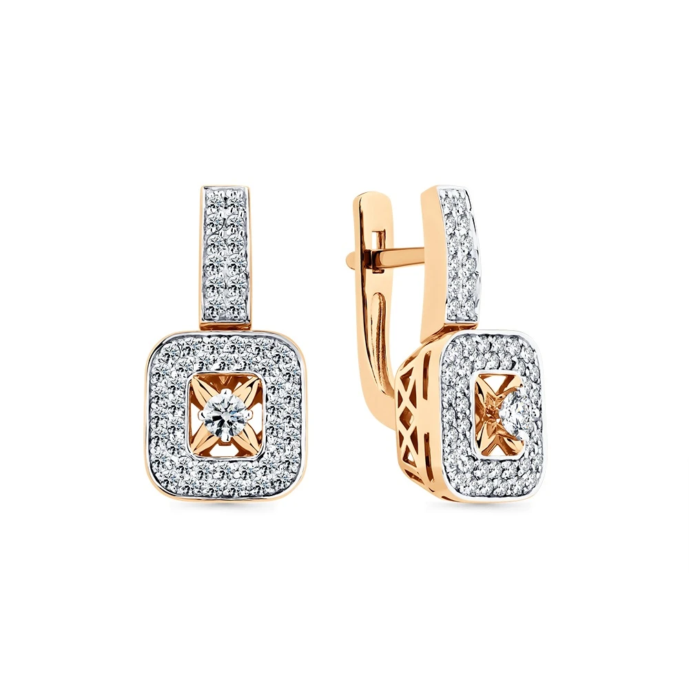 Серьги  из красного золота с природным бриллиантом