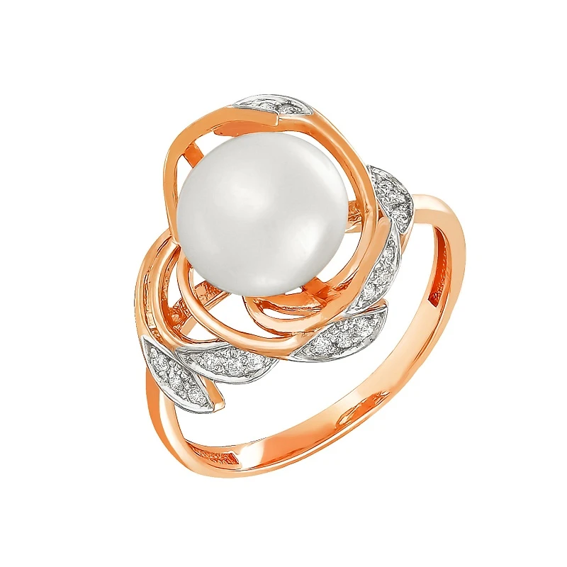 Кольцо  из красного золота с жемчугом