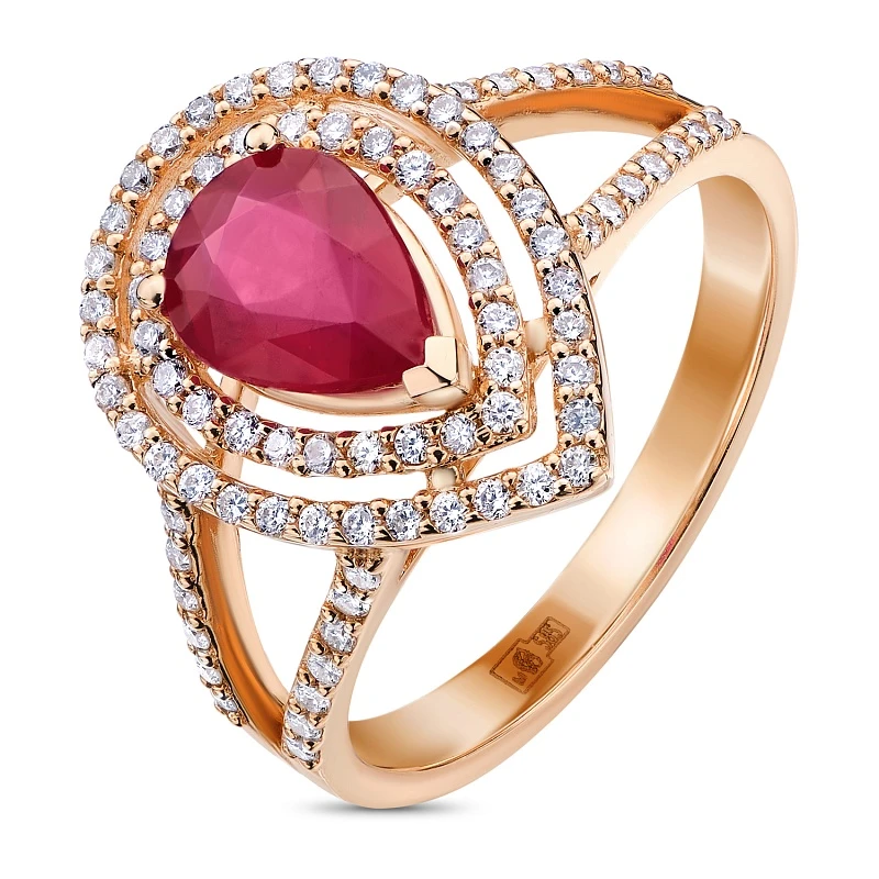 Кольцо  из красного золота с рубином