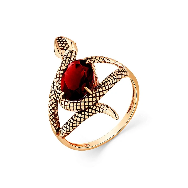 Кольцо  из красного золота с гранатом