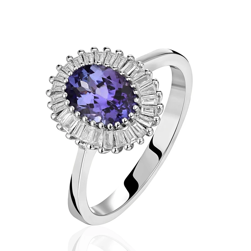 Кольцо  из белого золота с танзанитом