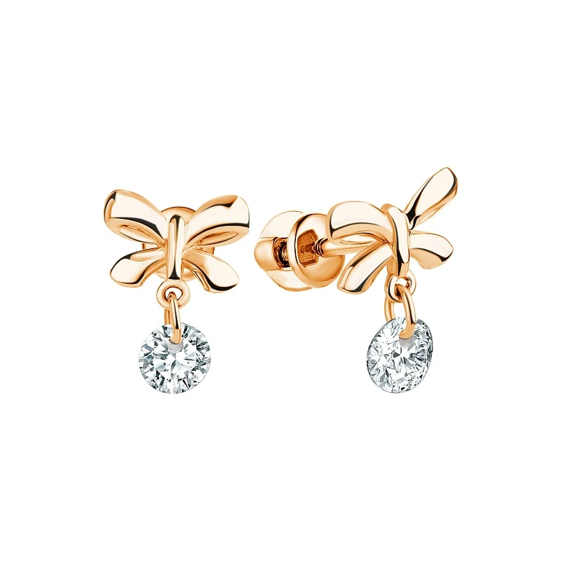 Серьги  из красного золота с фианитом